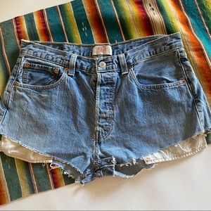 Levi’s 501 High Rise Cut Off Denim Shorts Button Fly Distressed Sz 33